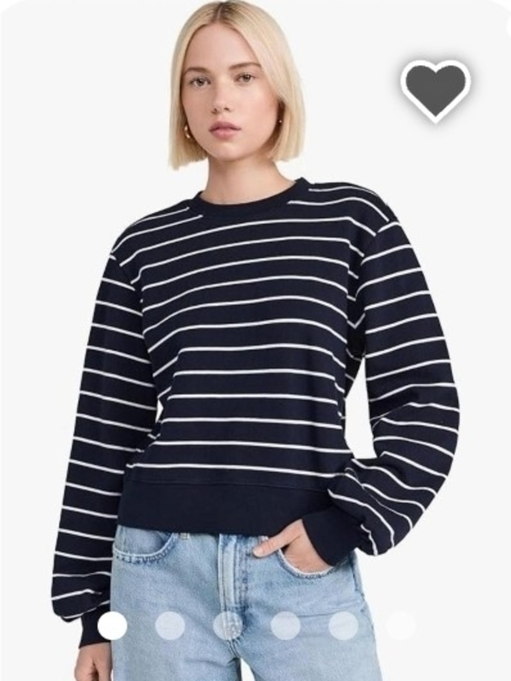 FRAME Navy Blue White Stripe 100% Cotton Crewneck Sweater Extra Small